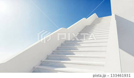 White marble stairs leading up to clear blue sky concept career ladder success promotion progress future achievement goal way to top 133461931