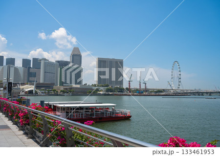 晴天のマリーナベイ　ホテル群とシンガポールフライヤー, シンガポール 133461953