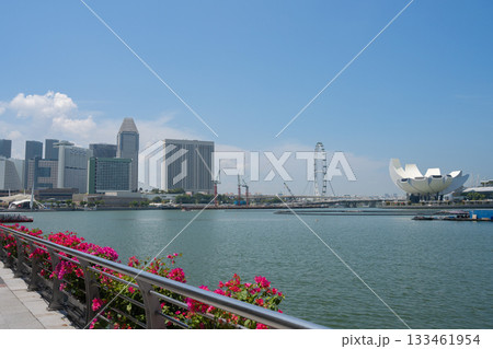晴天のマリーナベイ　ホテル群とシンガポールフライヤー, シンガポール 133461954