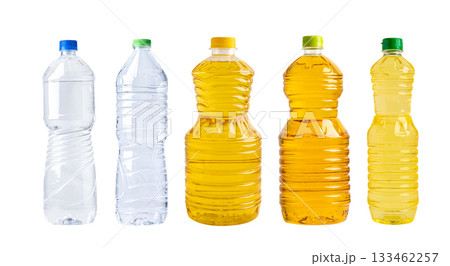 Water and Vegetable oil in different bottle for cooking isolated on white background. 133462257
