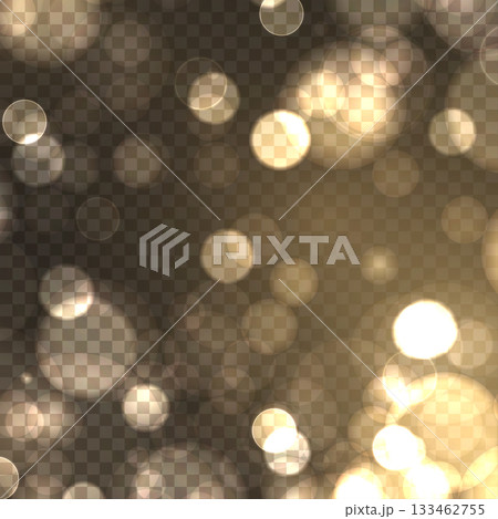 Abstract Gold Bokeh Lights Effect on Transparent Background Overlay. Vector 133462755