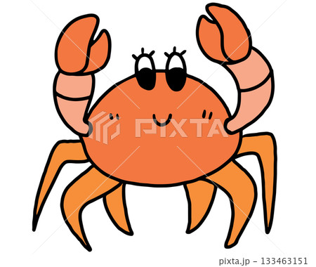 Hand drawn illustration of crab for sea life, under the sea, aquarium, ocean, post card, animals, zoo, souvenir shop, cartoon character, comic, mascot, plush toy, kid doll, sticker, sea food, patch 133463151