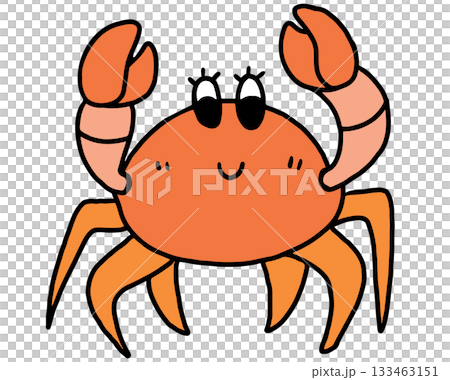 Hand drawn illustration of crab for sea life, under the sea, aquarium, ocean, post card, animals, zoo, souvenir shop, cartoon character, comic, mascot, plush toy, kid doll, sticker, sea food, patch 133463151