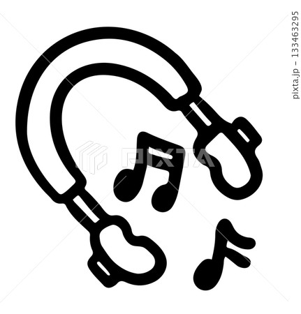 Hand drawn outline of headphone and music melody for decoration, leisure time, weekends, holidays, entertainment, department store, sticker, hobbies, gym, running club, fridge magnet, song 133463295