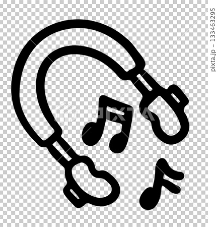 Hand drawn outline of headphone and music melody for decoration, leisure time, weekends, holidays, entertainment, department store, sticker, hobbies, gym, running club, fridge magnet, song 133463295
