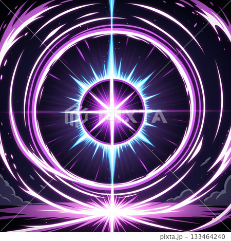 Hypnotic purple and blue cosmic portal erupts with radiant energy, drawing viewers into a vibrant, dynamic vortex of light. 133464240