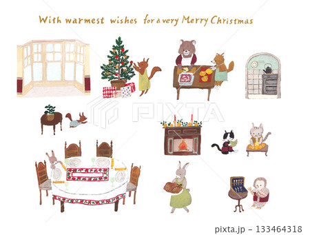 クリスマスパーティの準備（個別イラスト・透過） 133464318
