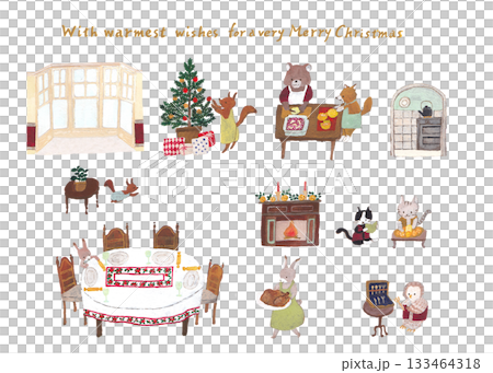 クリスマスパーティの準備（個別イラスト・透過） 133464318