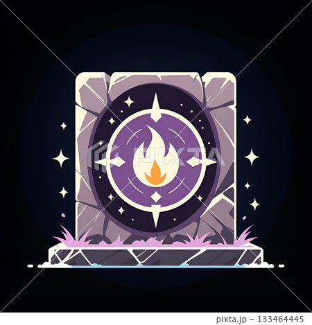 Mysterious ancient stone portal with glowing fire symbol and celestial stars, invoking magic and fantasy adventures Mysterious ancient stone portal with glowing fire symbol and celestial stars, invoking magic and fantasy adventures 133464445