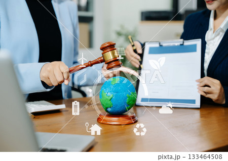 Two businesswomen plan sustainable energy strategies with global models, legal contracts, and smart eco tech to drive green innovation Two businesswomen plan sustainable energy strategies with global models, legal contracts, and smart eco tech to drive green innovation 133464508