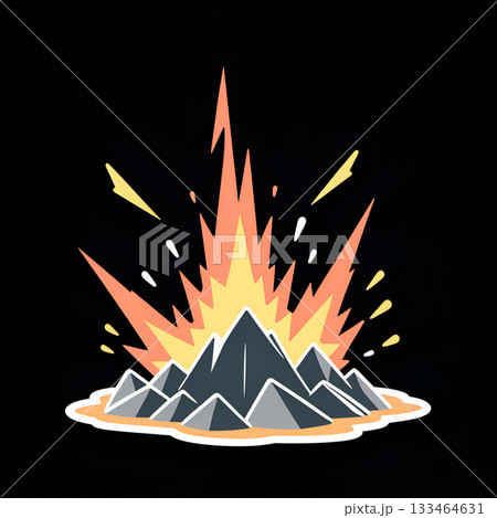 Dynamic mountain eruption with fiery explosion and lightning strikes captures raw power and natural disaster intensity. Dynamic mountain eruption with fiery explosion and lightning strikes captures raw power and natural disaster intensity. 133464631