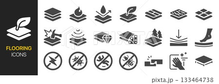 Floor icon set. It includes flooring, material, feature, wood, vinyl, and more icons. 133464738