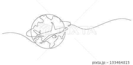 airplane flying around the world one line drawing continuous airplane flying around the world one line drawing continuous 133464815