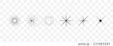 Sparkle stars collection. Minimalistic star set. Sunburst shape bundle. Vector illustration isolated on transparent background 133465045