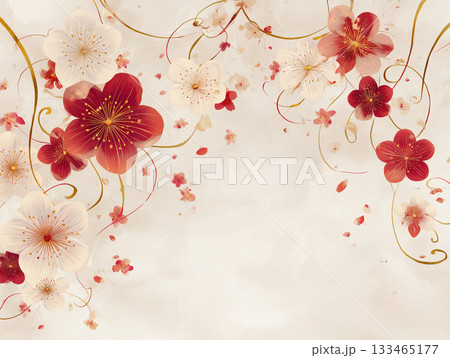 和紙のテクスチャと梅の花・水引を使った和モダンなフレーム 133465177