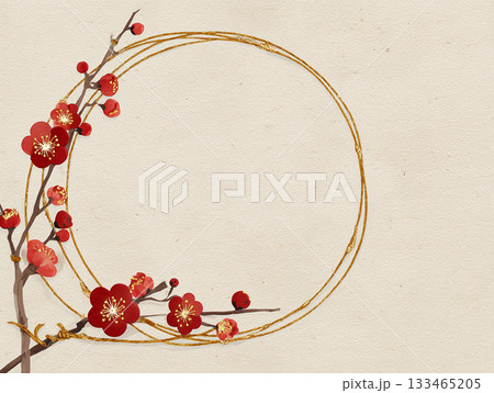 和紙のテクスチャと梅の花・水引を使った和モダンなフレーム 133465205