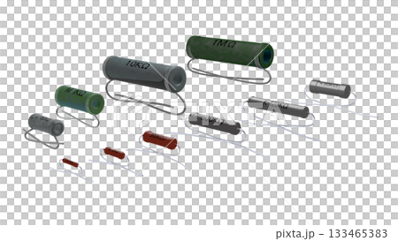 レトロ電子部品シリーズ（昭和時代に使われていた抵抗器のコレクション：曲げリード線タイプ）PNG画像 133465383