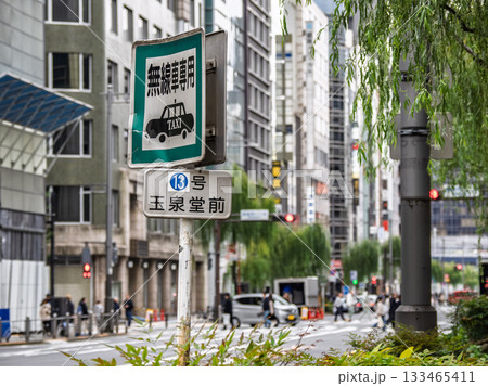 銀座のタクシー乗車禁止地区にある指定タクシー乗り場の標識(無線タクシー乗り場13号) 銀座のタクシー乗車禁止地区にある指定タクシー乗り場の標識(無線タクシー乗り場13号) 133465411