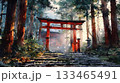 神々しく権威ある神社と鳥居_水彩画風 133465491