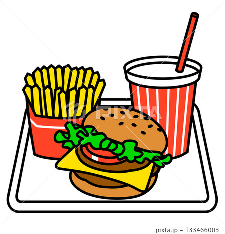 ファストフード店のハンバーガーセット 133466003