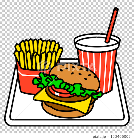 ファストフード店のハンバーガーセット 133466003