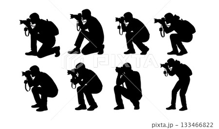 Black Solid Wrist Strap Photographer Silhouettes Set of Six on White Background 133466822