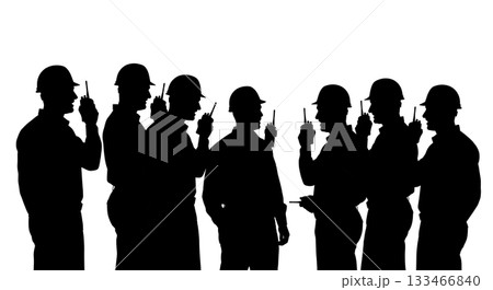 Black Solid Worker with Walkie Talkie Silhouettes Set of Six on White Background 133466840