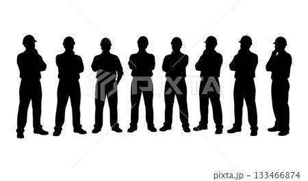 Black Solid Worker Thinking Silhouettes Set of Six on White Background Black Solid Worker Thinking Silhouettes Set of Six on White Background 133466874