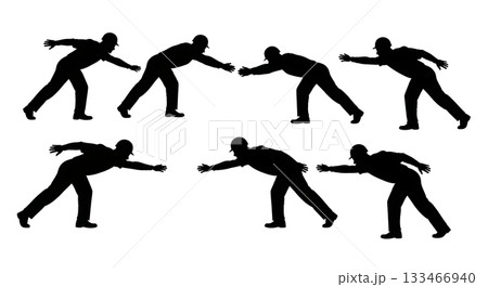 Black Solid Worker Reaching Silhouettes Set of Six on White Background 133466940