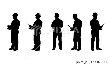 Black Solid Worker Remote Control Silhouettes Set of Six on White Background 133466944