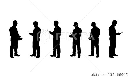 Black Solid Worker Remote Control Silhouettes Set of Six on White Background Black Solid Worker Remote Control Silhouettes Set of Six on White Background 133466945