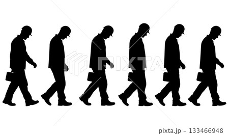 Black Solid Sad Worker Silhouettes Set of Six on White Background Black Solid Sad Worker Silhouettes Set of Six on White Background 133466948