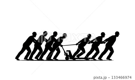 Black Solid Worker Pallet Truck Silhouettes Set of Six on White Background Black Solid Worker Pallet Truck Silhouettes Set of Six on White Background 133466974