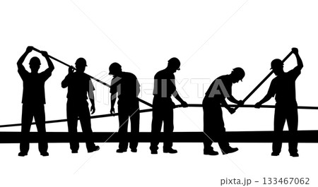 Black Solid Worker Caution Tape Silhouettes Set of Six on White Background 133467062