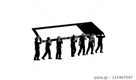 Black Solid Worker Carrying Panel Silhouettes Set of Six on White Background 133467097
