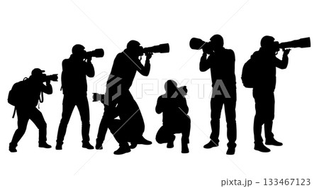 Black Solid Wide Angle Photographer Silhouettes Set of Six on White Background Black Solid Wide Angle Photographer Silhouettes Set of Six on White Background 133467123