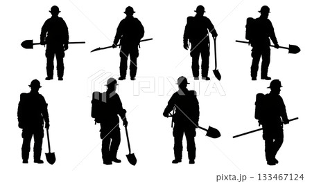 Black Solid Wildland Firefighter Silhouettes Set of Six 133467124