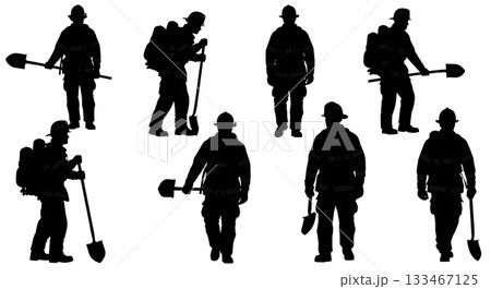 Black Solid Wildland Firefighter Silhouettes Set of Six 133467125