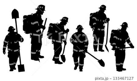 Black Solid Wildland Firefighter Silhouettes Set of Six 133467127