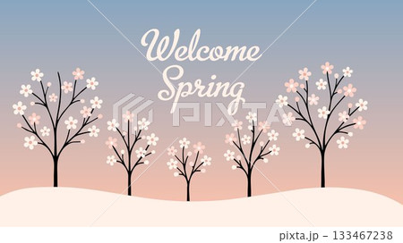 Welcome Spring Greeting with Blooming Treesのイラスト素材 [133467238] - PIXTA