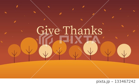 Give Thanks Autumn Greeting with Falling Leaves 133467242