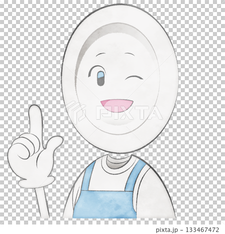 Plate character wearing an apron (pointing and winking brightly) Plate character wearing an apron (pointing and winking brightly) 133467472