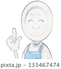 エプロンをつけたお皿のキャラクター（指差し・にっこり） 133467474