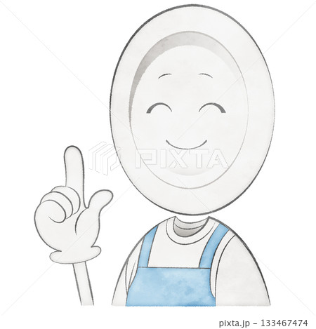 エプロンをつけたお皿のキャラクター（指差し・にっこり） 133467474