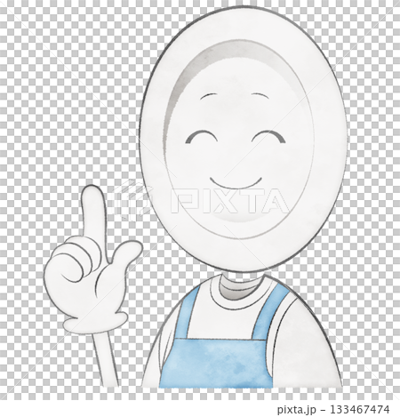 エプロンをつけたお皿のキャラクター（指差し・にっこり） 133467474