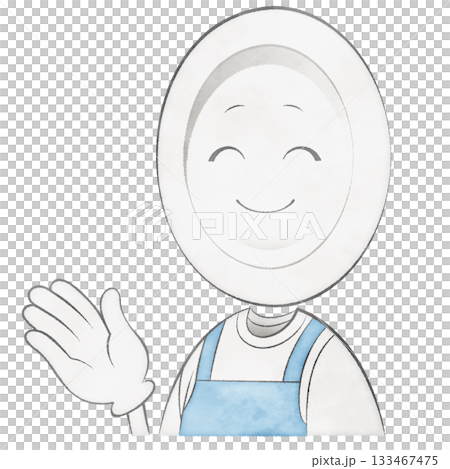 Plate character wearing an apron (pointing with hand and smiling) Plate character wearing an apron (pointing with hand and smiling) 133467475