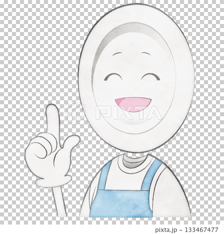 Plate character wearing an apron (pointing, bright smile) Plate character wearing an apron (pointing, bright smile) 133467477