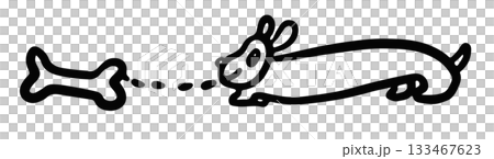 Cute hand drawn outline of puppy chasing bone for kid colouring book, dog cartoon, characters, comic, pet shop, vet, adopt and rescue animal, foster home, shelter, house, home, furniture, park, yard 133467623