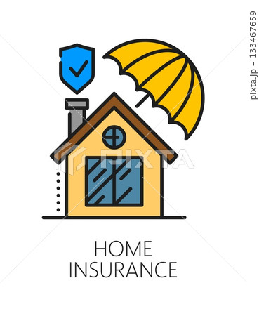 Home security insurance color line icon or symbol. Building protection lineart vector sign, insurance agency or service line pictogram. Security company icon with house cottage building and umbrella Home security insurance color line icon or symbol. Building protection lineart vector sign, insurance agency or service line pictogram. Security company icon with house cottage building and umbrella 133467659