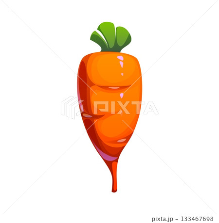 Cartoon letter I shaped like carrot vegetable, agriculture typeface, farm font, harvest type, funny English alphabet, features orange root with green top. Vector gardening, healthy food abc character 133467698